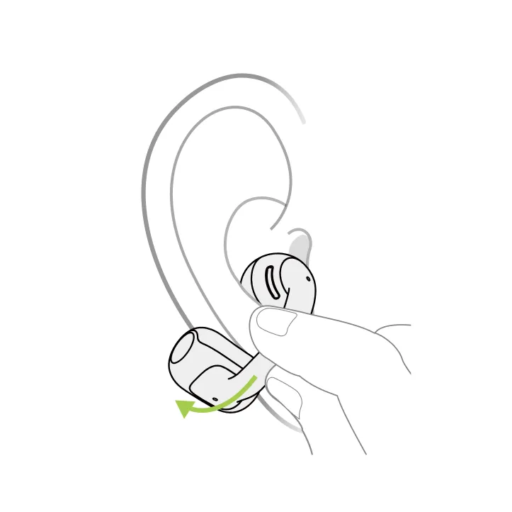 Place speaker on inner ear ridge, battery behind ear.