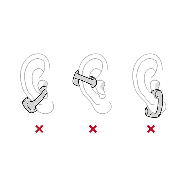 Adjust earbuds for secure, comfortable fit; angle JointArc downward 0° - 30°.