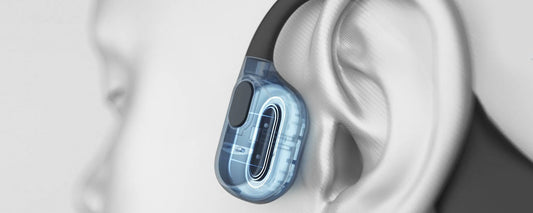 Close-up image of transducer on AfterShokz headphones