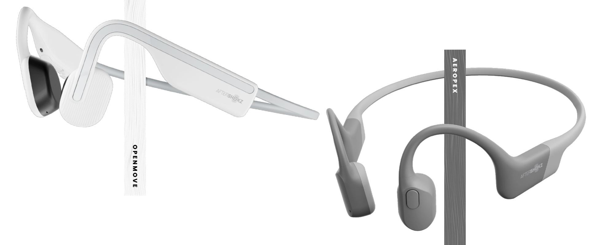 Product images of AfterShokz OpenMove headphones and AfterShokz Aeropex headphones