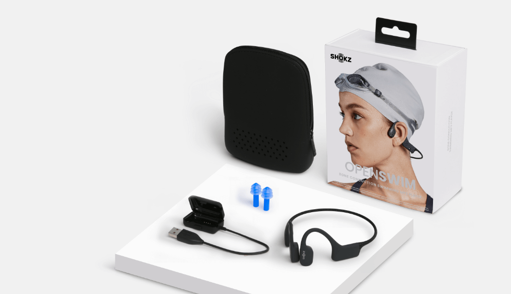 Shokz OpenSwim Bone Conduction Open-Ear MP3 Swimming Headphones (Formerly  Xtrainerz), Black (Not Bluetooth compatible)