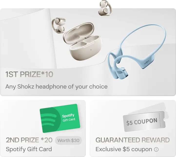 Shokz Christmas Giveaway – Free Headphones (10 winners), Spotify Cards (20 winners) & $5 Coupons (no limited)