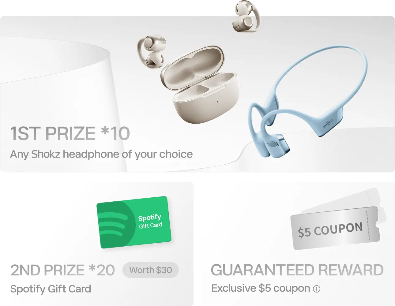 Shokz Christmas Giveaway – Free Headphones (10 winners), Spotify Cards (20 winners) & $5 Coupons (no limited)