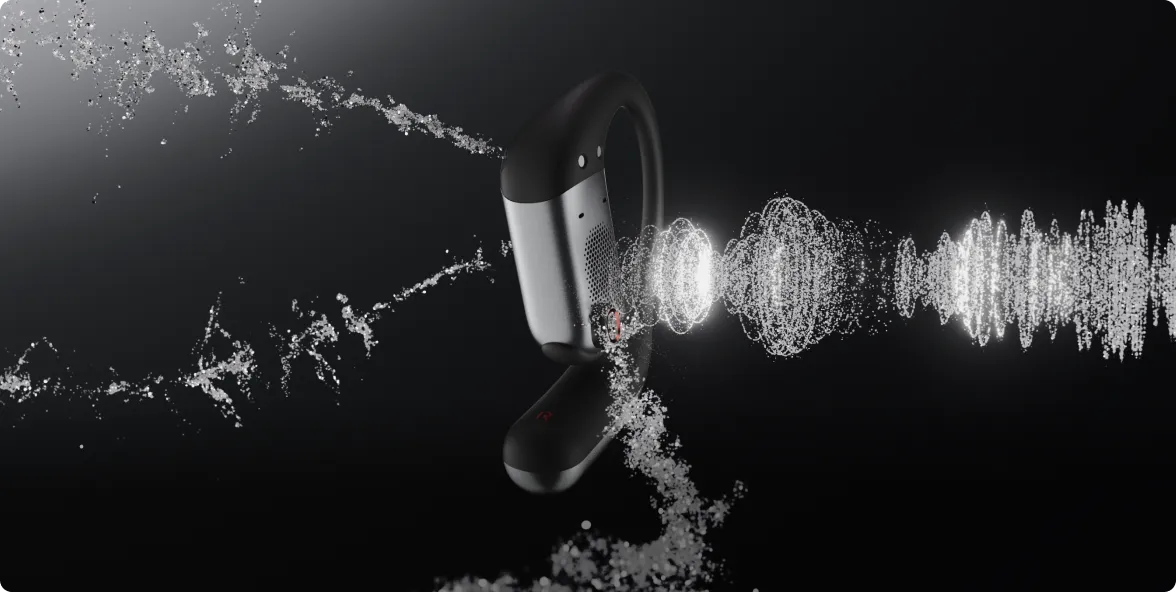 Shokz OpenFit Pro Innovative Open-Ear Noise Reduction Feature, Combining Awareness With Focus For Noisy Environments.