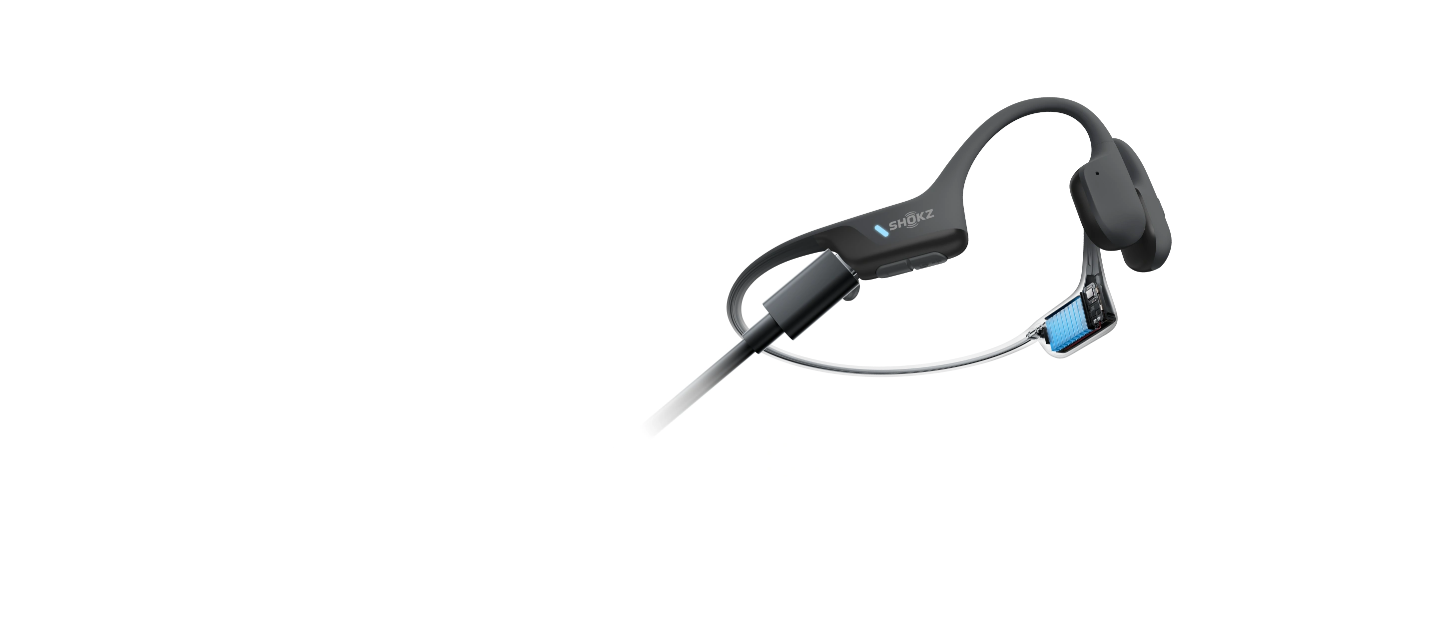 OpenRun Air 2 charging cable connected